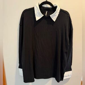 Free People Black and White Crew Neck Sweater